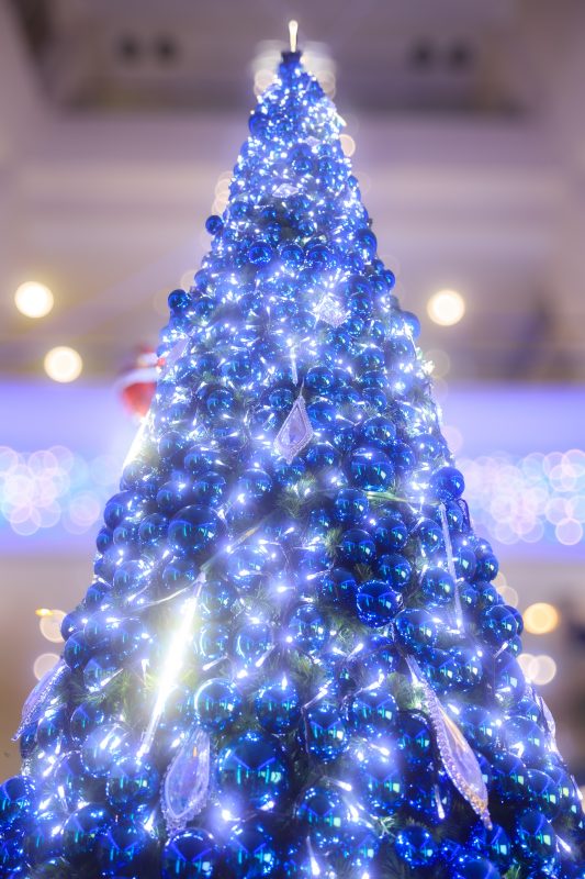 青色に輝くクリスマスツリー