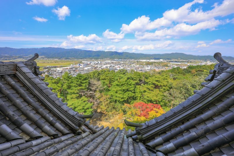 伊賀上野城の展望窓から滋賀方面を見渡す