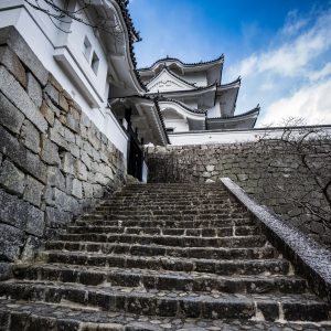伊賀上野城の階段を登る